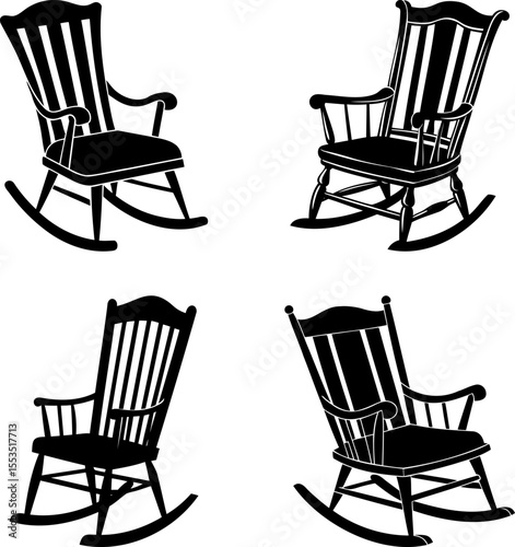 A collection of four different rocking chairs in simple black silhouettes