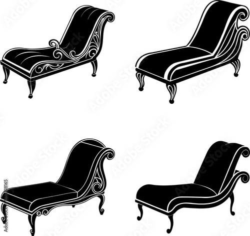 Elegant chaise lounge illustrations showcasing various designs in a silhouette style