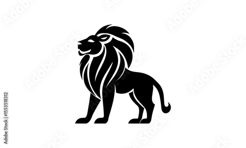 Vector silhouette of an elegant lion, standing on its hind legs, full body, side view.