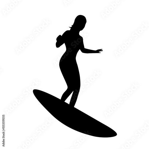 silhouettes of a woman surfing on her surfboard.