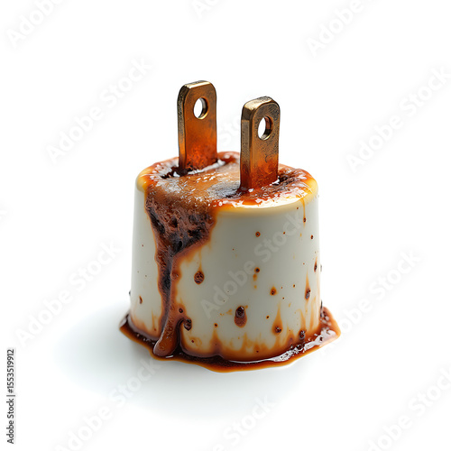 Melted electrical plug with warped prongs and burned edge detail  