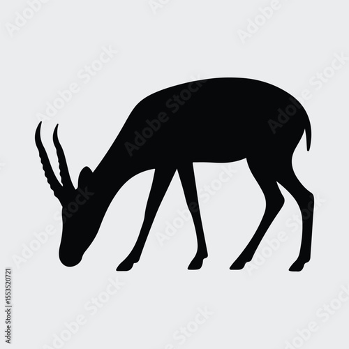Silhouette of grazing antelope standing calmly in black Vector illustration
