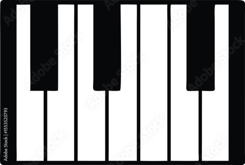 Simplified keyboard section displays contrasting black and white keys over transparent backdrop