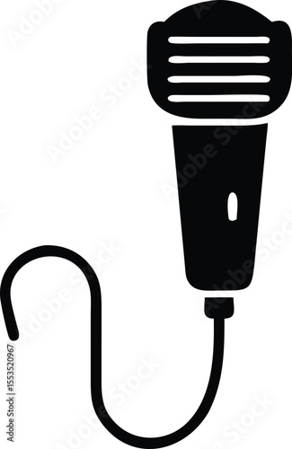 Silhouette of a classic microphone on a transparent background represents equipment for speech or broadcasting