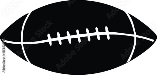A black American football with white stripes is isolated over a transparent background