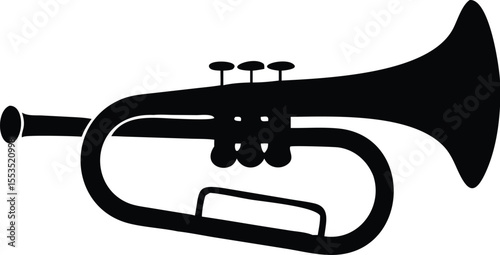 Trumpet shown in a side profile, with black fill and transparent background