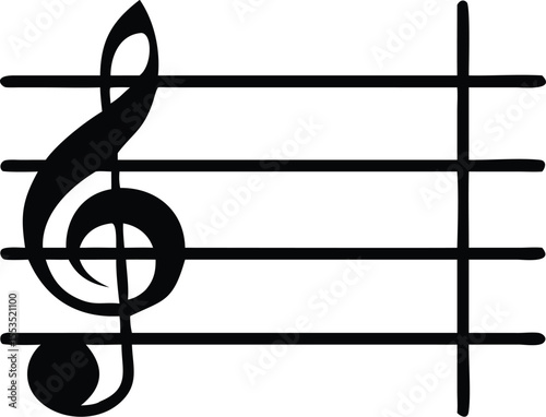 Isolated black treble clef on a musical staff creates a harmonious on white
