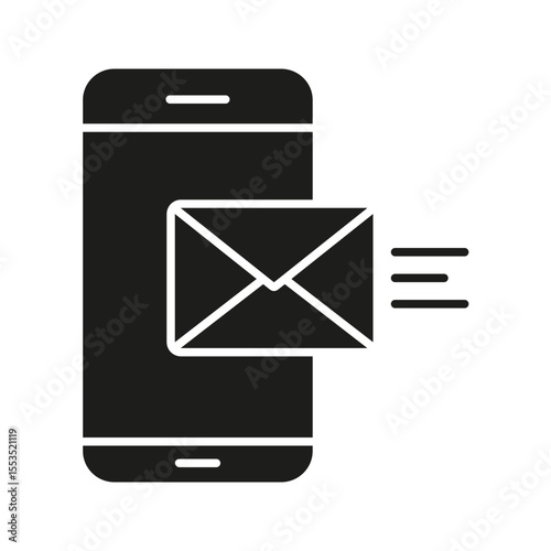 Smartphone With Email Solid Icon. Mobile Communication And Messaging Silhouette Symbol. Digital Correspondence And Notification Alert. Isolated Vector Illustration