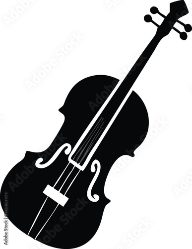 Classic stringed instrument, a black violin, has the appearance of simplicity with transparent background