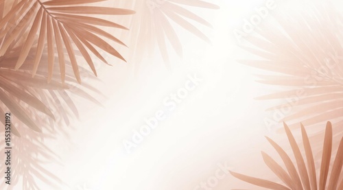 Soft focus tropical leaves, delicate pink hues, pastel background