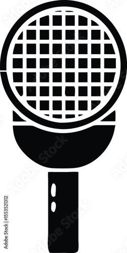 Isolated black silhouette showcases a microphone with grid pattern against a transparent backdrop