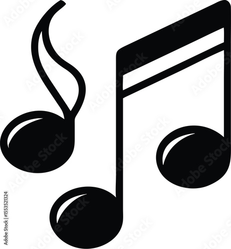 Three monochrome musical notes appear elegantly against a pristine transparent backdrop, creating a harmonic visual