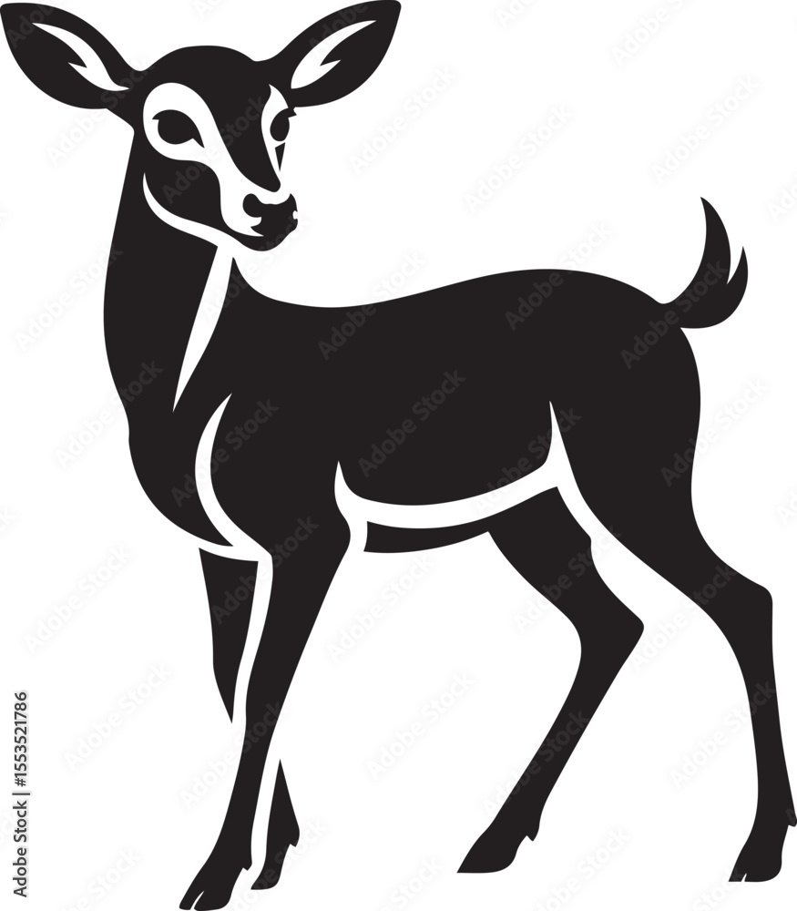 Fototapeta premium Young deer silhouette simple and clean, Forest animal drawing in minimal design
