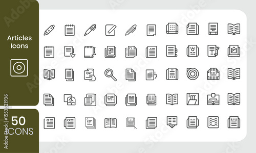 Collection of fifty clean outline articles icon set for web and mobile design projects