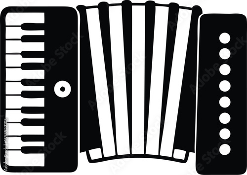 Classic accordion musical instrument displayed in black and white with transparent background style