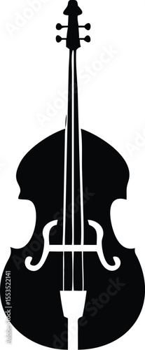 Black silhouette highlights the elegant shape and smooth lines of a stringed double bass