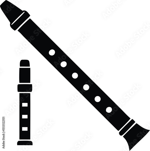 Sleek black recorder with separate mouthpiece presents musical elegance against a transparent background