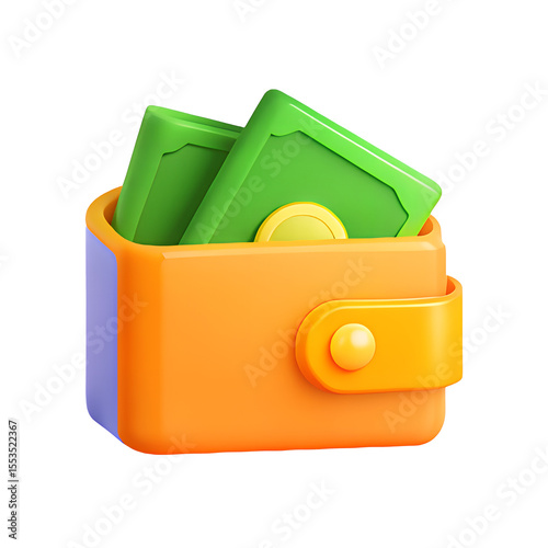 3d render illustration of isolated transparent wallet with dollar money icon