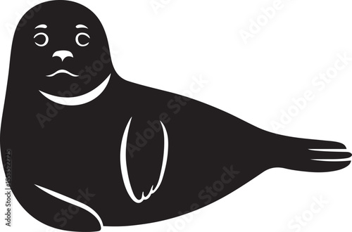 Seal silhouette simple black design, Marine animal minimal vector shape