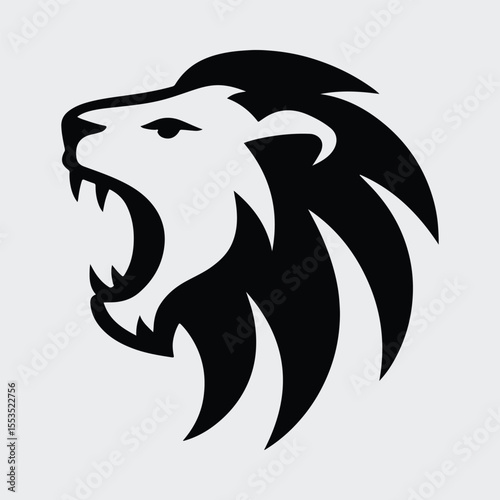 Silhouette roaring lion head profile black and white Vector illustration