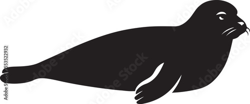 Seal silhouette black design for marine theme, Calm seal resting vector illustration