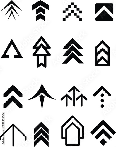 Collection of Minimalist Arrow Up Icons  Geometric, Pixel, and Modern Designs