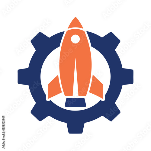 Rocket Launch Inside Gear Icon Vector for Startup Innovation.