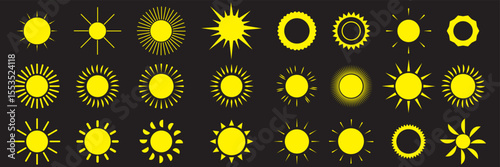 Sun icons set. Sun weather symbol collection. Sunshine, sunlight, sunburst icon set. Vector icons EPS 10