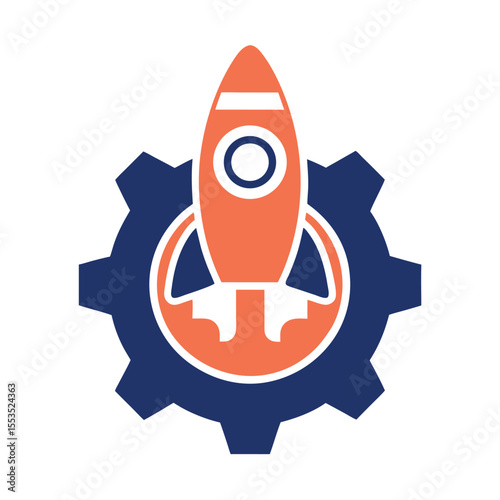 Rocket Launch Inside Gear Icon Vector for Startup Innovation.