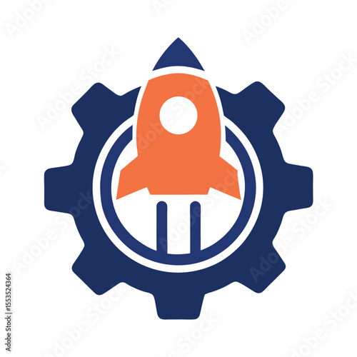 Rocket Launch Inside Gear Icon Vector for Startup Innovation.