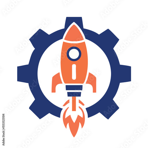 Rocket Launch Inside Gear Icon Vector for Startup Innovation.