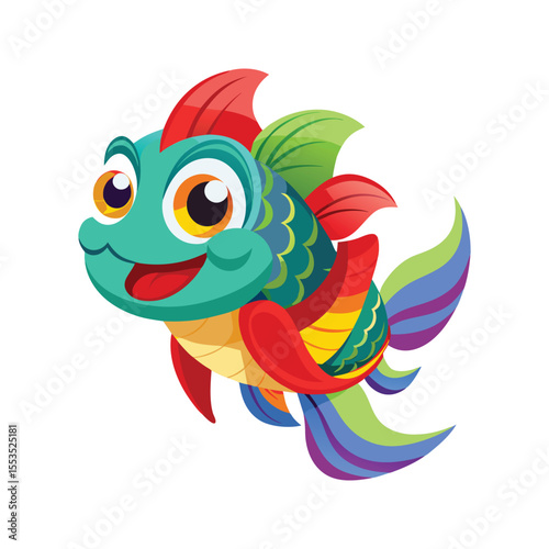 Smiling fish with lively patterns and fins vector illustration isolated on white background