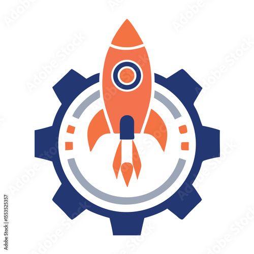 Rocket Launch Inside Gear Icon Vector for Startup Innovation.