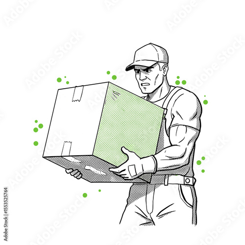 Delivery worker carrying a large box — vector illustration for logistics and moving services