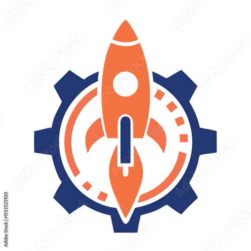 Rocket Launch Inside Gear Icon Vector for Startup Innovation.