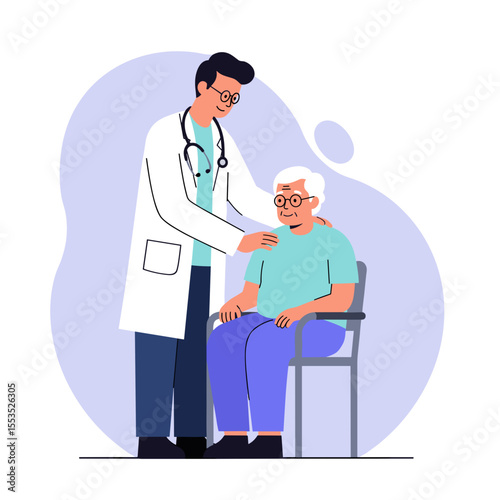 Doctor comforting elderly patient in a modern healthcare setting  