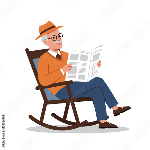Senior man enjoying retirement while reading newspaper in rocking chair  