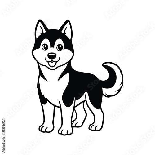 Smiling Siberian husky dog illustration silhouette isolated on white background
