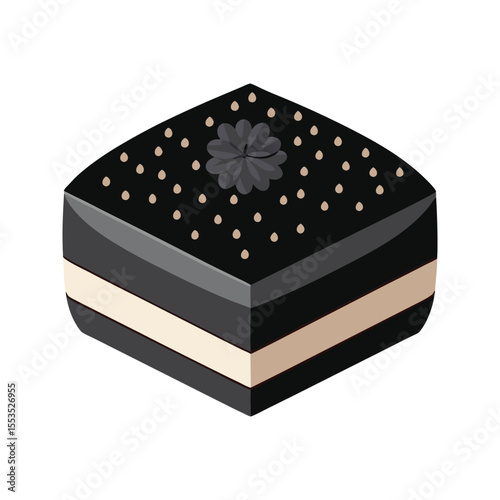 Smooth black sesame cake with sesame seed sprinkles vector illustration isolated on white background