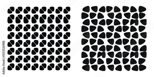 Modern monochrome background with a tiled mosaic of pebble-like shapes, showing a warp and distortion effect on white background