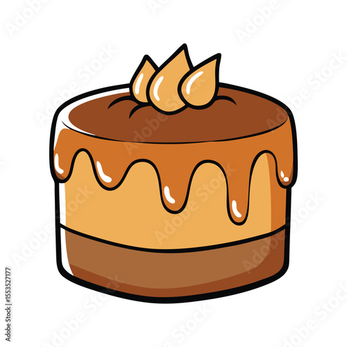 Soft cake with salted caramel and cream topping vector illustration isolated on white background