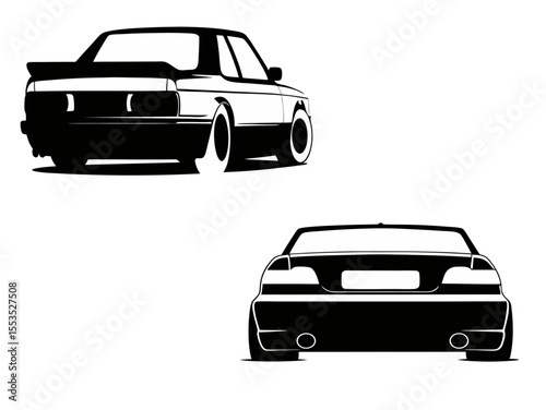 black and white back side car silhouette 
