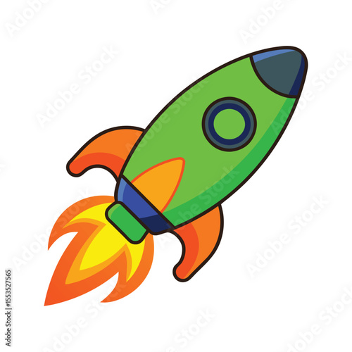 Space rocket ship with energetic exhaust flame vector illustration isolated on white background