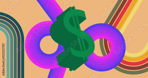 Retro 70s Background animation with Dollar Sign. Groovy US Currency 1970s art video. Minimalistic Vintage design, old-fashioned color artwork.