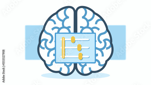 a brain with a control panel inside, representing mental process and cognitive function