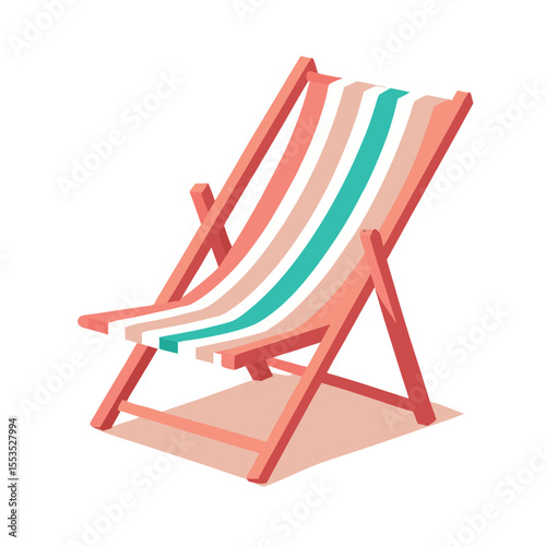 Striped Beach Chair Illustration – Wooden Frame with Pink, White, and Green Canvas
