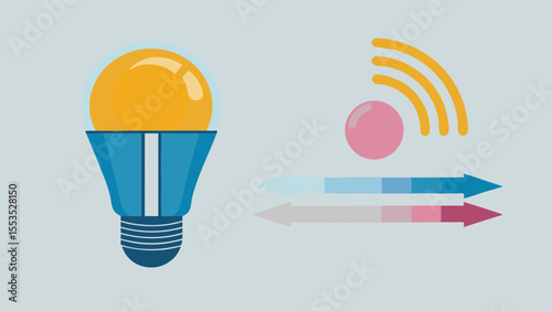 a smart bulb with wifi signal and arrows indicating data transfer flow concept