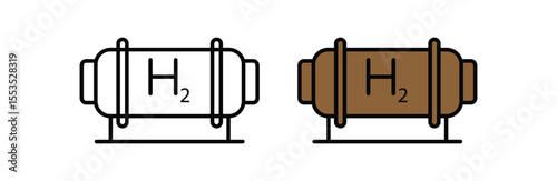 Hydrogen gas tank icon symbol concept for graphic design, Hydrogen gas tank icon in black and colored style