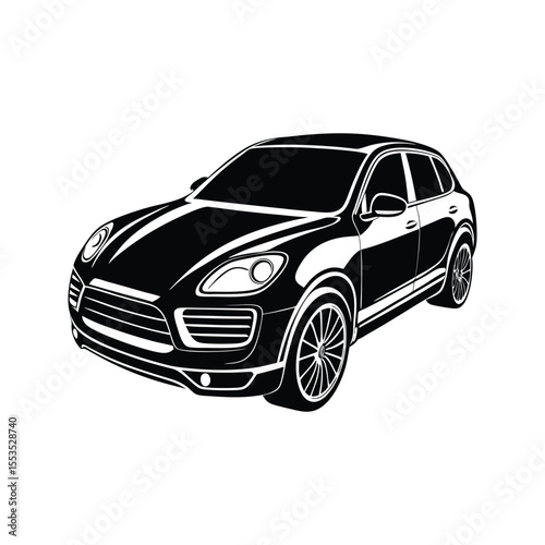 Sporty luxury sedan silhouette isolated on white background