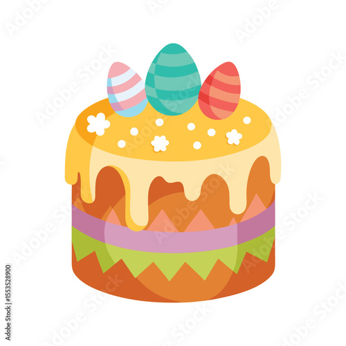 Springtime cake with Easter eggs and colorful decoration Vector illustration isolated on white background